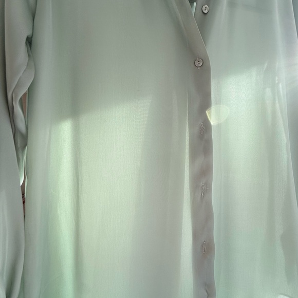 Zara Women's Satin Button Down Shirt - Soft Green - Picture 8 of 8